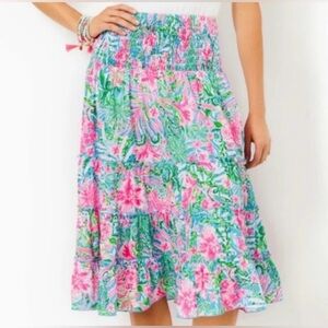 *LNWOT* Lilly Pulitzer “Deavon Leaf It Wild” Smocked Waist Midi Skirt. Sz. XL
